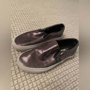 VANS: shiny silver crackled slip-ons
